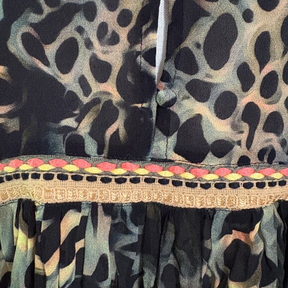 Anthropologie Blank London Joelle Leopard Peasant Blouse L large green gold - Picture 9 of 10